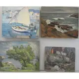 Joseph Newman, Untitled, 4 Oils of Coastal Landscapes