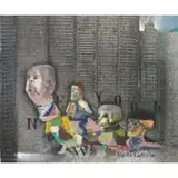 Bruno Caruso, Surrealist New York O/B with Heads and Buildings