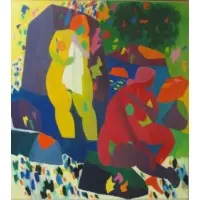 Gregorio Prestopino, Two Nudes-Yellow & Red