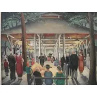 Reginald H. Neal, Camp Meeting., 1935 Oil on Canvas "Camp Meeting." Signed and dated lower right