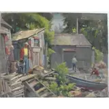 Joseph Newman, O/C of a Boatyard with Figures