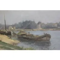 Stanislas Lépine, O/C Landscape with Boat