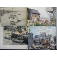Rainy Day by Joseph Newman, 4 Watercolors of Rockport Harbor, sold Sep 2011