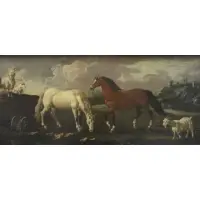 J.H Roos, Old Master O/C Landscape with Horses and Goats