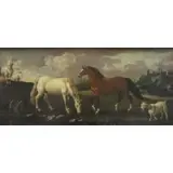 J.H Roos, Old Master O/C Landscape with Horses and Goats