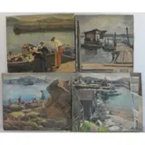 The Windy Day by Joseph Newman, 4 Oil on Canvas Boating Scenes, sold Sep 2011