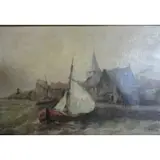Pietro Toretti, O/C Coastal Seascape with Ship Village