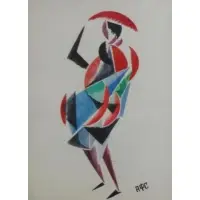 Antonia Sofronova, Antonina Sofronova, Russian, 1892 - 1966, Cubist Figural Watercolor