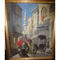 Stuart Graves, Graves worked as an artist at Ayer in Philadelphia in the 1930's, Street Scene Oil on Artist Board