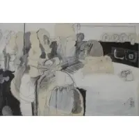 Sylvia Kletz, Sylvia Kletz attended the Art Institute of Chicago and exhibited there in 1966, Midcentury Framed Drawing/ Watercolor