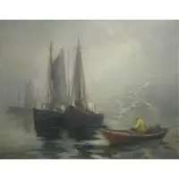 Tod Lindenmuth, Untitled, Oil on Masonite Fishing Scene