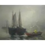 Tod Lindenmuth, Untitled, Oil on Masonite Fishing Scene