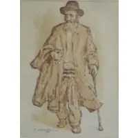 Isaac Holtz, Man with a Cane, Ink & Wash