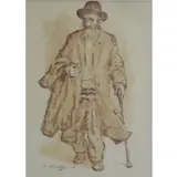 Isaac Holtz, Man with a Cane, Ink & Wash