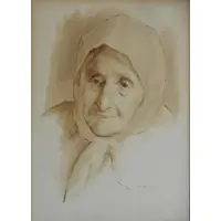 Isaac Holtz, Portrait of the Artist's Grandmother, Ink & Wash