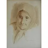 Isaac Holtz, Portrait of the Artist's Grandmother, Ink & Wash