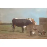 Constant Troyon, Two Cows Watering, Pastel on Paper