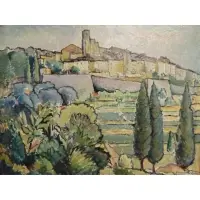 Ellsworth Ford, In the style of Van Gough, Oil on Masonite Landscape