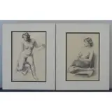 Eugene Speicher, Untitled, 2 Charcoals on Paper of Nudes