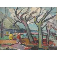 F Milts, O/B Fauvist Landscape with Figure