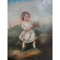 Untitled by Cz Loughlin, 19th Cent Oil on Canvas of Girl with Flower, sold Jun 2011