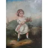 Cz Loughlin, Untitled, 19th Cent Oil on Canvas of Girl with Flower