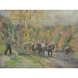 Robert Emmett Owen, Impressionist O/C Farmer and Horses in Landscape