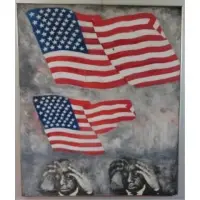 Russ Thompson, America, America., Mixed Media on Board "America, America." Signed lower right