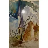 Al Czerepak, Alfred P. Czerepak, Watercolor of Church Steeples Signed lower right
