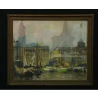 Untitled by Arthur Clifton Goodwin, Pastel of Manhattan Harbor & Skyline Pencil signed lower right, sold May 2009