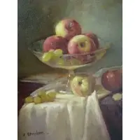 Ruth Stecher, O/B Still Life Apples and Grapes