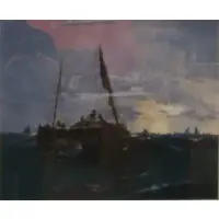 Clarence Braley, Untitled, Pastel Fishing Boats at Dawn Signed LL