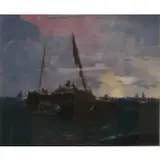Clarence Braley, Untitled, Pastel Fishing Boats at Dawn Signed LL