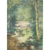 Elizabeth Pitman, Untitled, 1890 Watercolor Woodland Stream Signed and dated lower right
