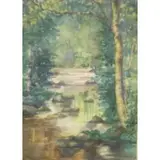 Elizabeth Pitman, Untitled, 1890 Watercolor Woodland Stream Signed and dated lower right