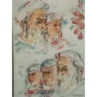 Untitled by Chaim Gross, Watercolor of biblical faces, sold May 2009