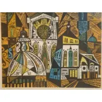 Irving Amen, Florence Italy, Color Woodcut "Florence Italy" 23/100 lower left and pencil signed lower right