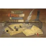 Homer Hill, Consists of paint, actual print blocks on two joined boards, 1967 Mixed Media on Board Signed and dated lower right