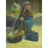 Erno Nagy, Ern?? Nagy, Hungarian, 1886-1951, Oil on Panel Peasant Women in Market Signed lower right