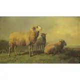 Jan Tom, Sheep in Landscape, Oil on Wood Panel