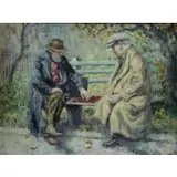 Monroe Reisman, The Checkers Game, Oil on Board