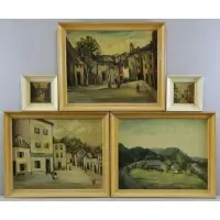 George Seidman, Street/Village Scenes, 5 Oils on Board