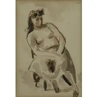 Seated Model by Robert Philipp, Ink Wash and Sepia on Paper, sold Sep 2015