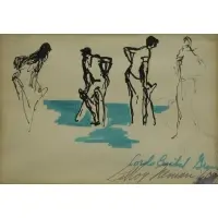 LeRoy Neiman, Lords Cricket Grounds, 1960, Ink and Graphite on Paper