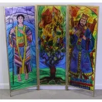 Jonah Kinigstein, Untitled, Mixed Media/Glass 3 Panel Judiac Screen