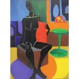 Dindga McCannon, Seated Nude in Interior, Acrylic on Canvas