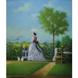 Ron Lee Van Sweringen, Woman and Child in a Garden, Oil on Board