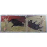 Richard Sargent, La Cinco de la Tarde (Ronda), 2 Acrylic on Canvas Bullfighting Scenes