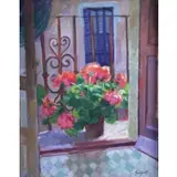 Richard Sargent, Flowers on a Windowsill, Acrylic on Canvas