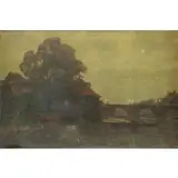 Gilbert von Canal, European River Town at Night, Oil on Canvas